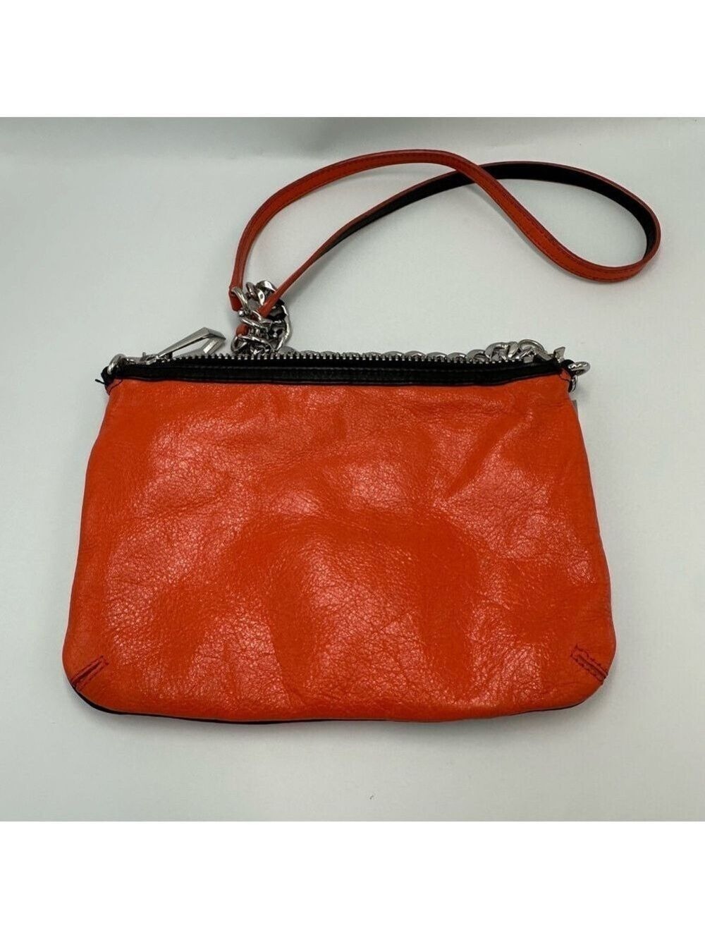 Botkier CRUZ Crossbody Hand Bag Orange Leather Chrome Chain and Zippers - Picture 15 of 15